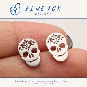 *NEW* Stainless Steel Sugar Skull Earrings (SILVER)